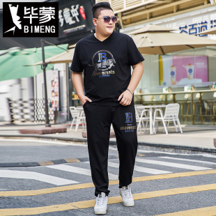 套装 毕蒙夏季 t恤长裤 短袖 宽松休闲两件套潮牌胖子肥佬 加肥加大码