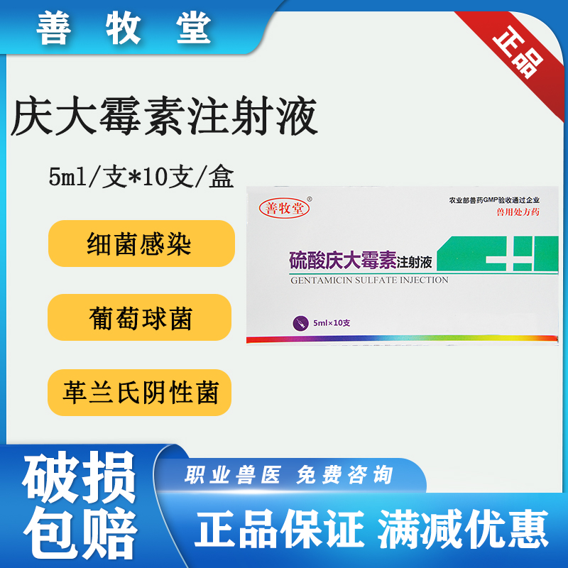 硫酸庆大霉素注射液兽药兽用牛羊猪犬猫兔胃肠炎拉稀10支装包邮 宠物/宠物食品及用品 家养大动物药品 原图主图