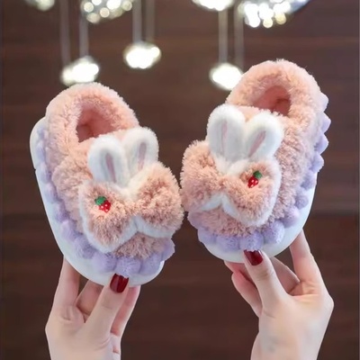 儿童棉拖鞋女孩冬天可爱的公主包与毛茸茸的鞋子宝宝宝宝家鞋子女