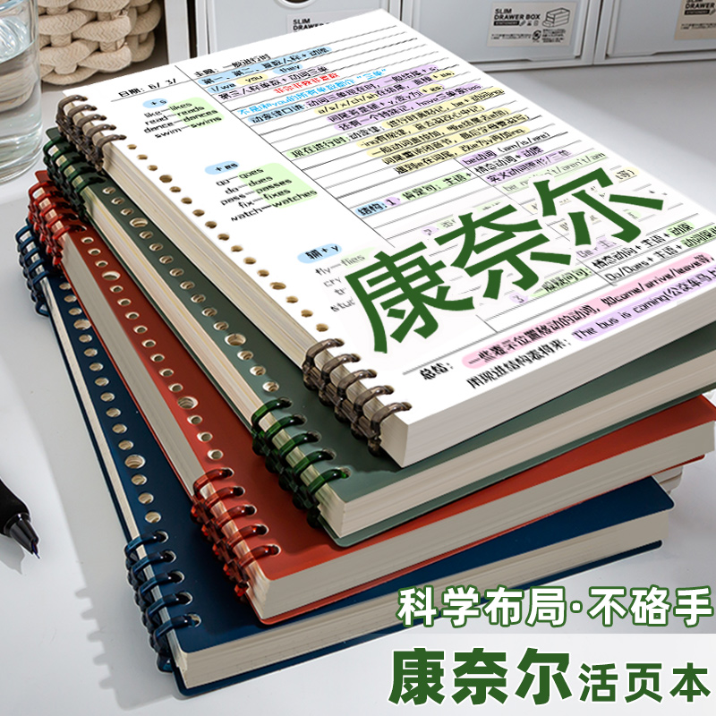 高效5r记忆法！活页笔记本b5初中生考研2025年新款学习本可拆卸活页夹环扣方格网格本大学生简约线圈本