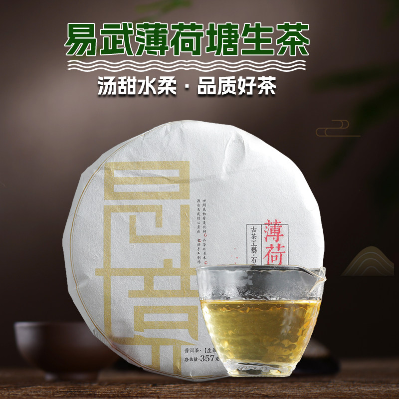 云南普洱茶七子饼生茶2019年易武茶叶薄荷塘春茶古树普洱357g茶饼