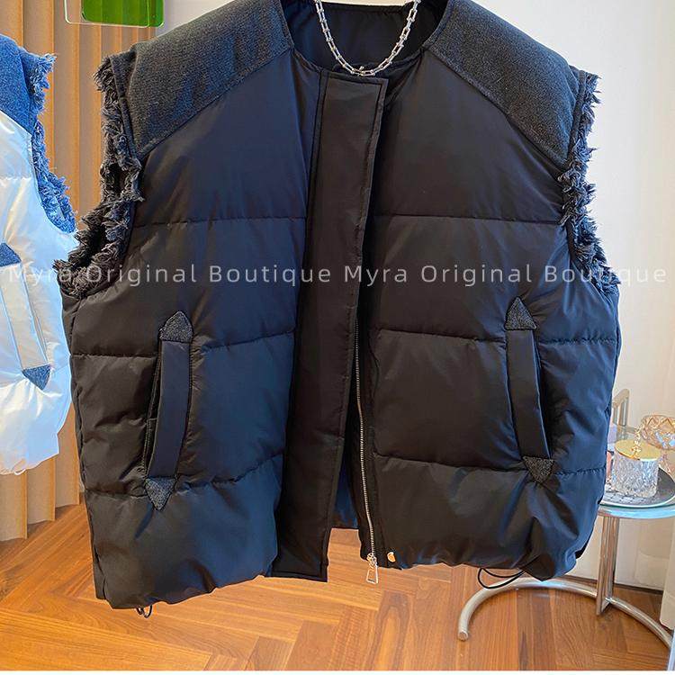 大东门新款棉马甲秋冬牛仔拼接马夹韩版男女同款oversize外穿上衣,女装/女士精品,马夹,淘宝优惠券,粉丝福利购,淘宝优惠卷