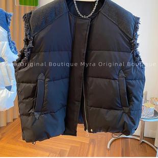 大东门新款棉马甲秋冬牛仔拼接马夹韩版男女同款oversize外穿上衣