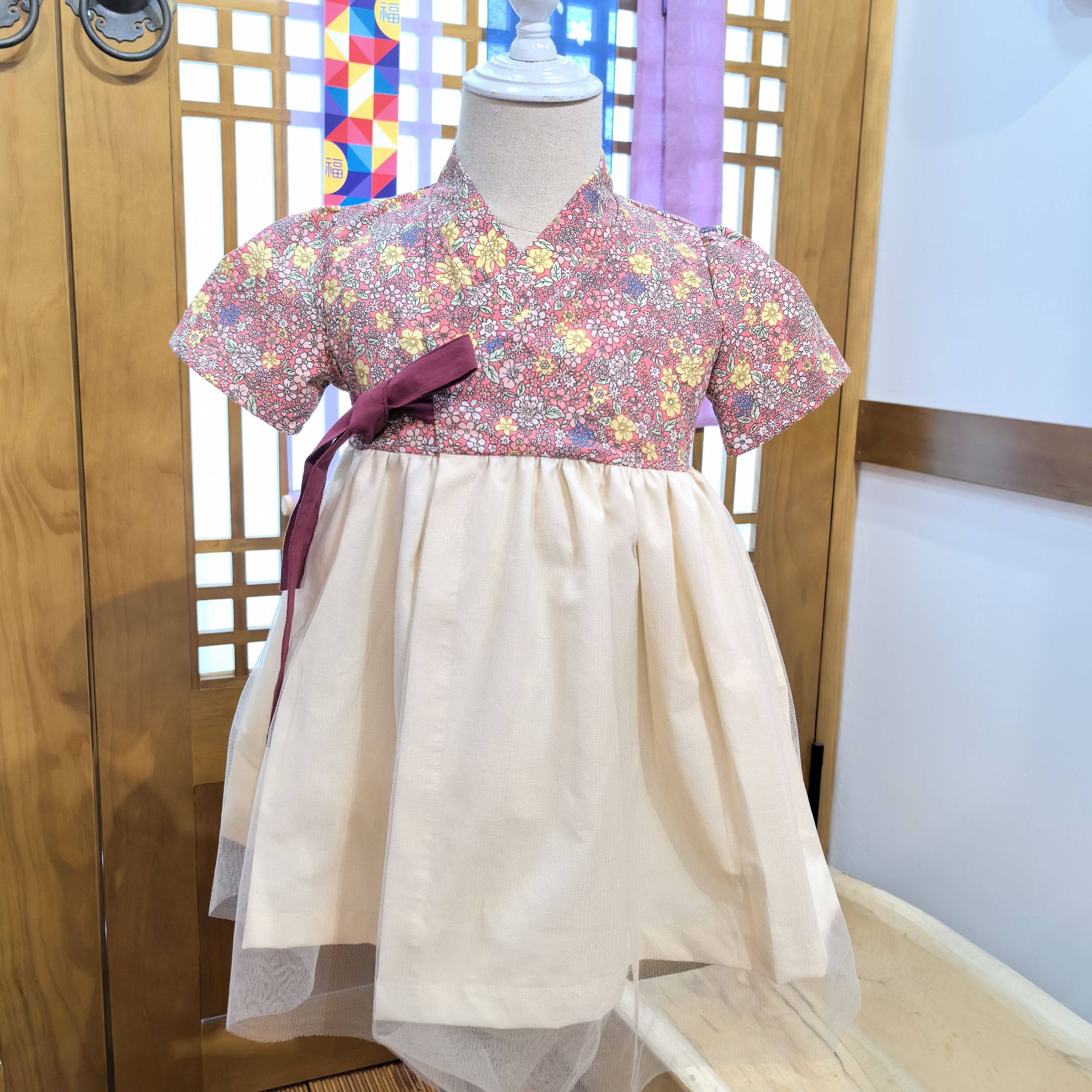新款改良韩服 儿童生活韩服2024夏季小碎花连衣裙 朝鲜族公主裙