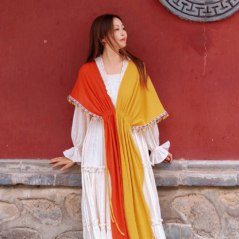 【董艺旅行穿搭】太阳披肩针织流苏围巾四季可穿厚款旅行头巾