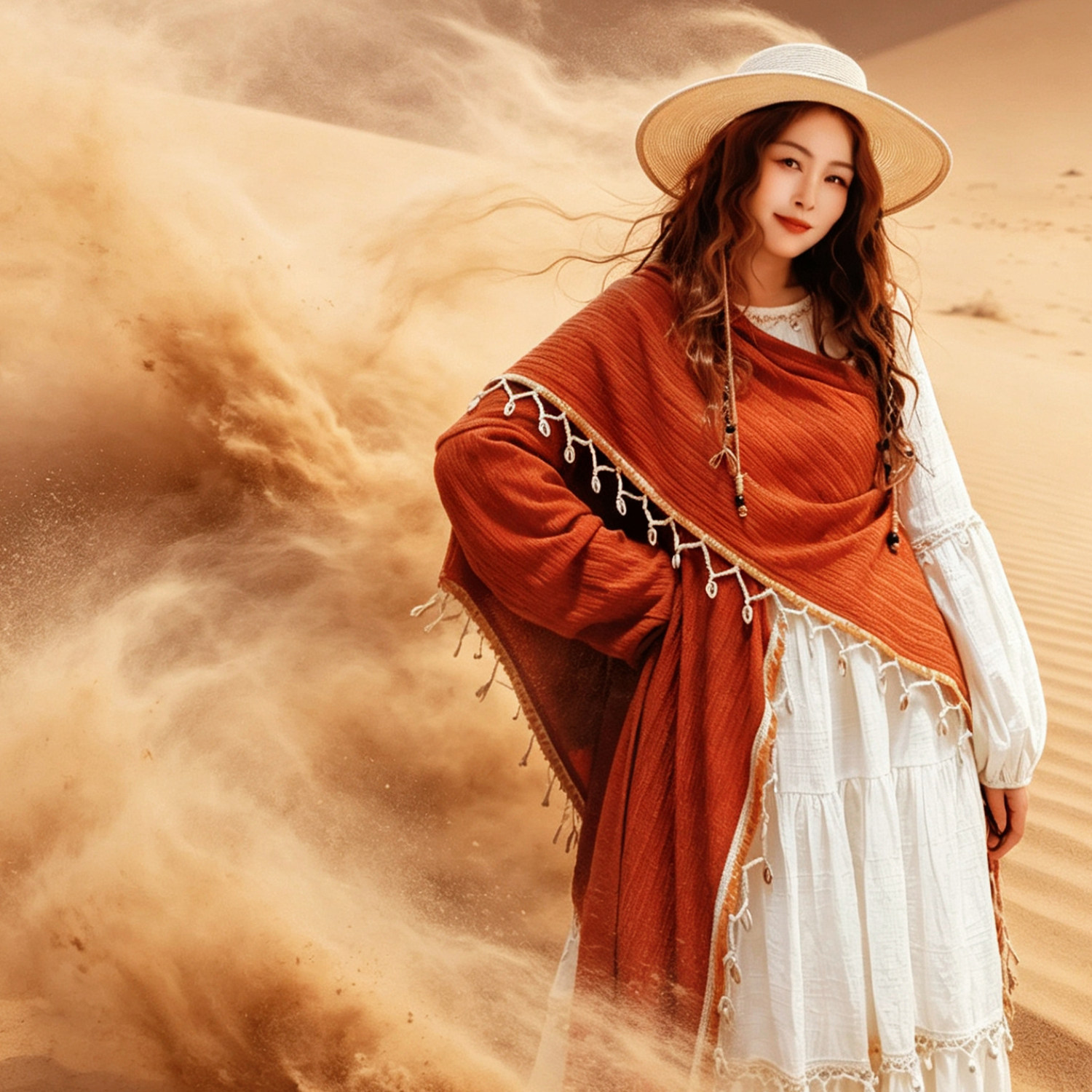 【董艺旅行穿搭】火焰山开衫披肩多功能围巾旅行拍照战袍