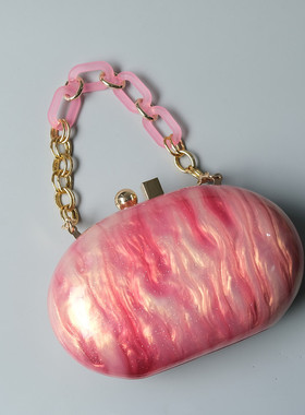 女士新款亚克力红色亮片圆形晚宴包 百搭单肩斜挎婚礼宴会手拿包