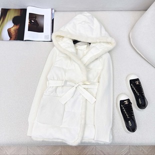 2025秋冬新款女装高端定制秋冬最新款高奢羊毛针织拼接连帽羽绒服