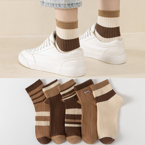 袜子女中筒秋冬女士短袜日系可爱条纹运动春秋款网红学生防臭棉袜