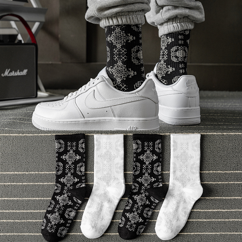 袜子男中筒长袜秋季白色ins潮