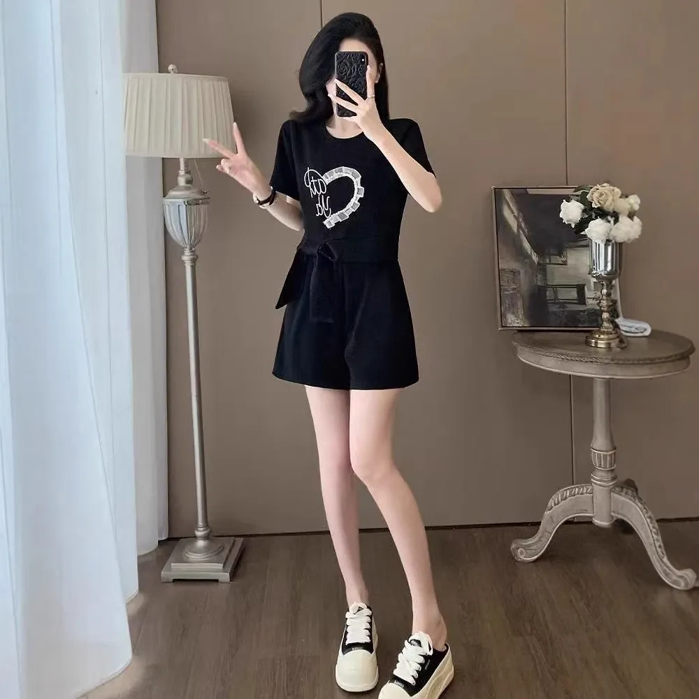新款夏季小个子时尚运动套装女宽松休闲减龄短袖短裤两件套潮