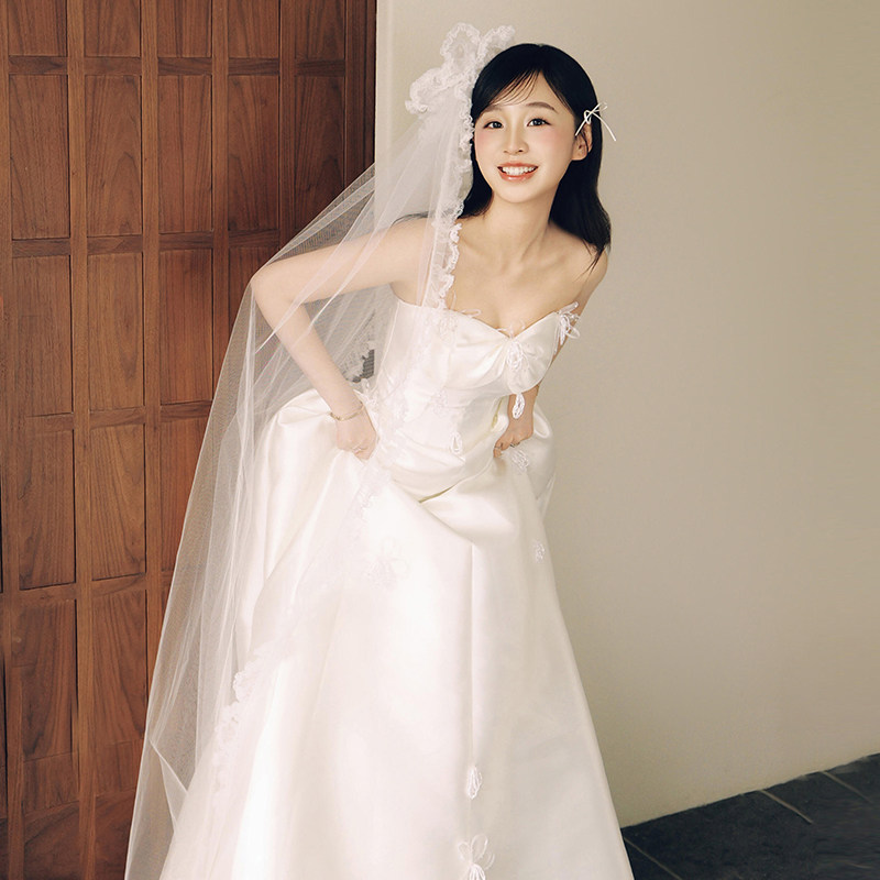 法式公主风蕾丝头纱新娘主婚纱甜美小众领证拍照道具白色超仙头饰