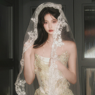 复古蕾丝头纱白色领证求婚新娘小头饰洛丽塔哥特风cos妻拍照道具