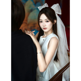 蝴蝶结头纱领证白森系超仙婚纱头饰求婚拍照道具高级感清新氛围感