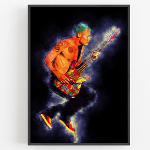 红辣椒乐队贝斯手flea海报装饰画有框挂画墙壁复古怀旧摇滚音乐