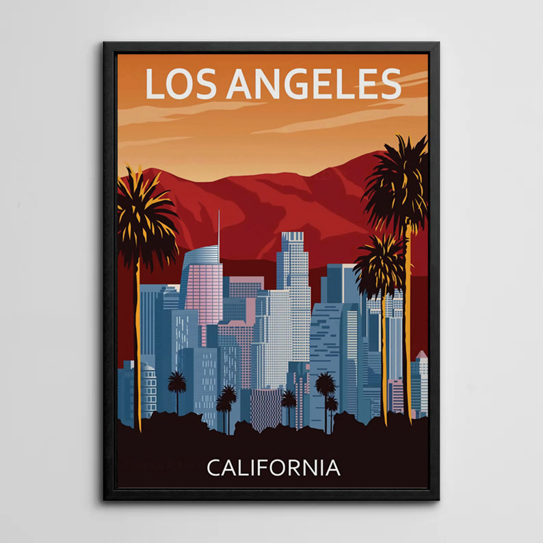 洛杉矶好莱坞装饰画有框挂画墙壁复古怀旧风景美式los angeles