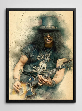 摇滚乐队明星海报装饰画有框画挂画壁画枪花玫瑰金属电吉他SLASH