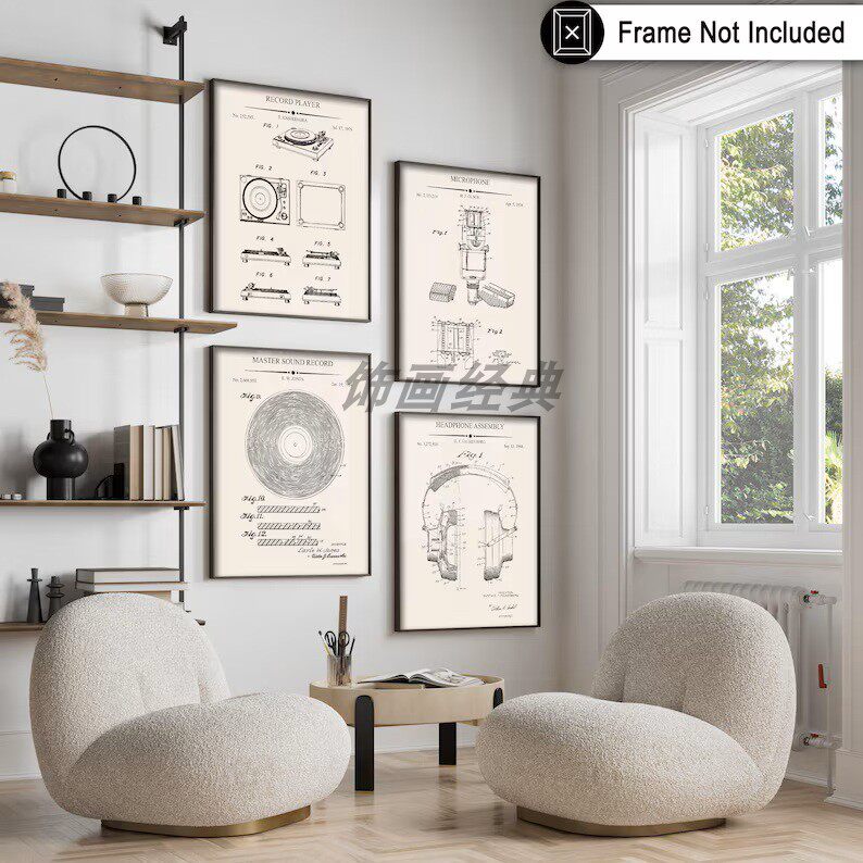 装饰画有框挂画墙壁现代简约音乐教室录音棚乐器耳机唱片麦克风2
