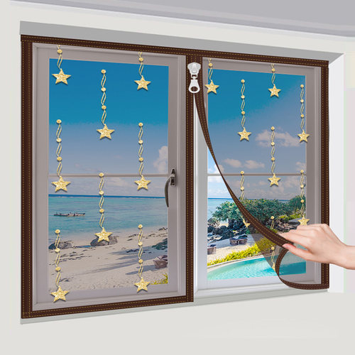 防猫跳楼自粘式隐形拉链纱窗