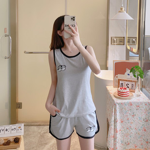 2025年带口袋背心睡衣女夏季 薄款 纯棉休闲运动学生无袖 家居服套装