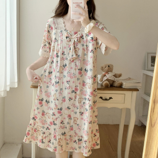 公主风睡衣夏天碎花连衣裙家居服 纯棉纱布短袖 睡裙女夏季 2025新款