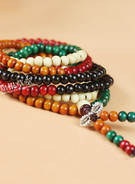 216颗五彩檀木佛珠手链 时尚淡雅暗香首饰金刚杵保平安手串