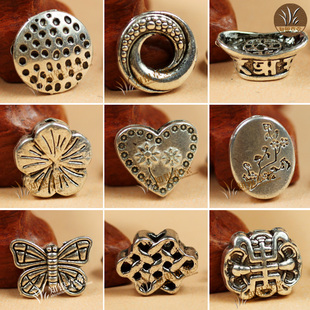 17号藏银中国结 元宝蝴蝶 梅花配件 心形碎花 圆形图案古银饰品