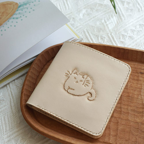 原创猫咪手工制作头层牛皮卡包