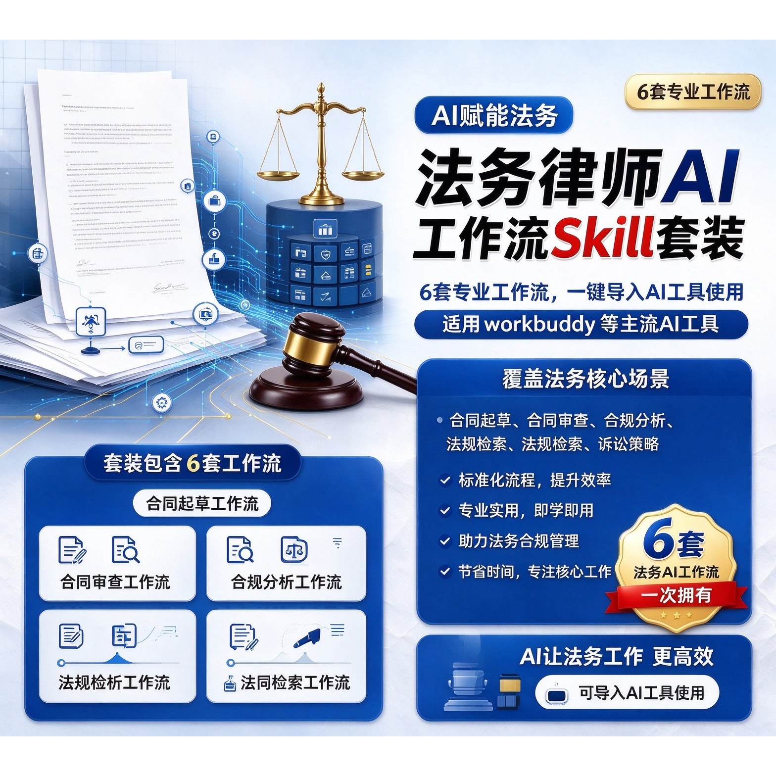 2026最新法务律师skill工作流套装 6套支持导入ai工具workbuddy