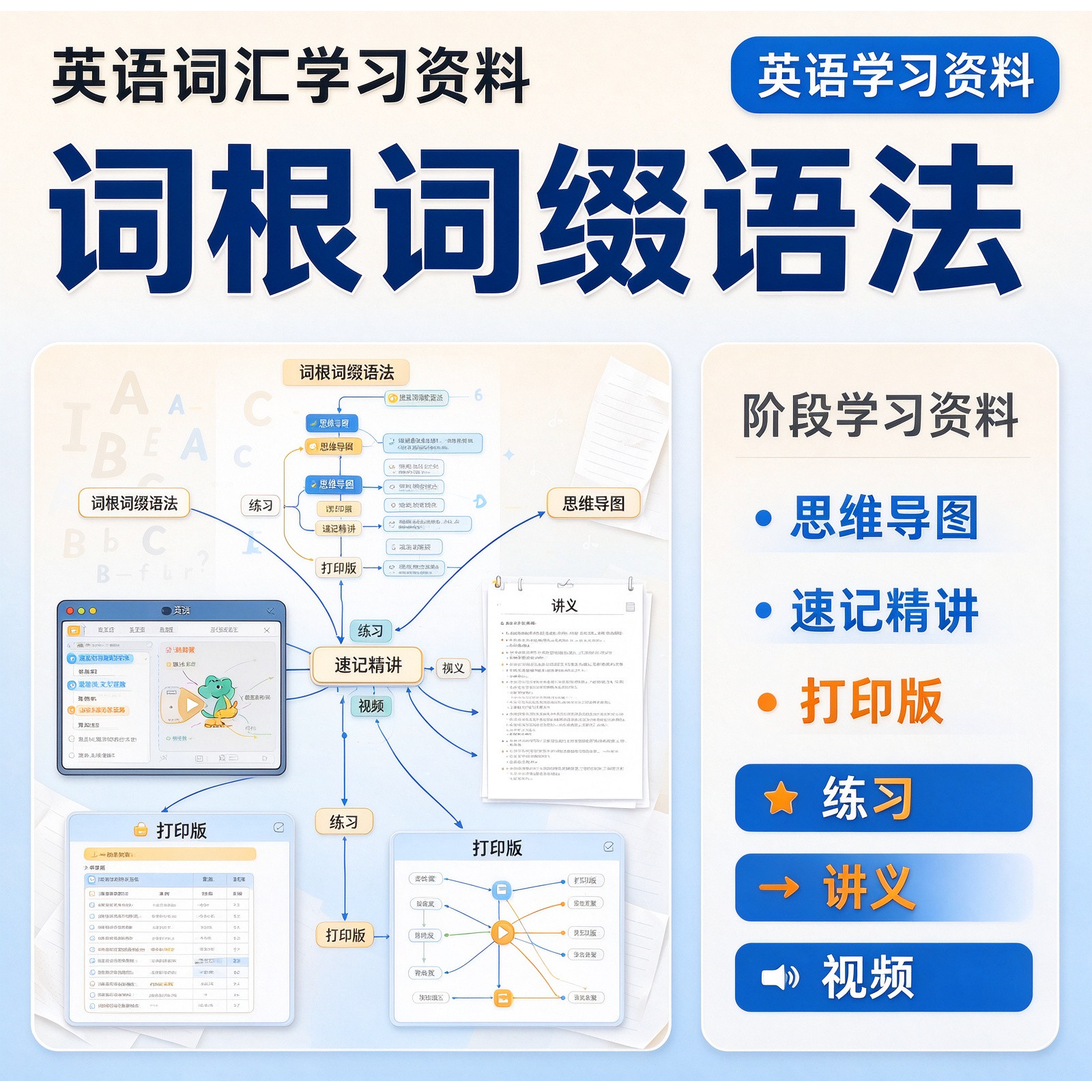 英语38000词汇速记 思维导图及词根词缀单词视频课程及电子版讲义