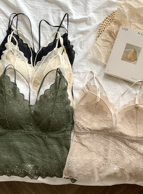 纯欲蕾丝吊带背心女夏季新款设计感小众性感V领抹胸美背文胸内衣