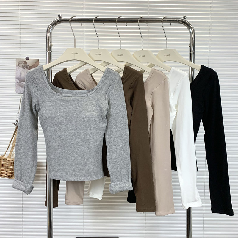 法式方领打底衫女秋冬内搭长袖t