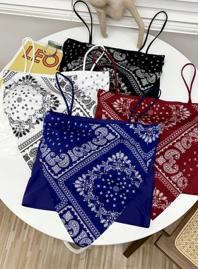 丝巾美背肚兜式腰果花吊带设冰丝胸垫外穿背心女春季短款内搭上衣