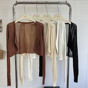 冰丝针织防晒开衫薄纱夏天配长裙披肩吊带外搭空调罩衫女短款上衣