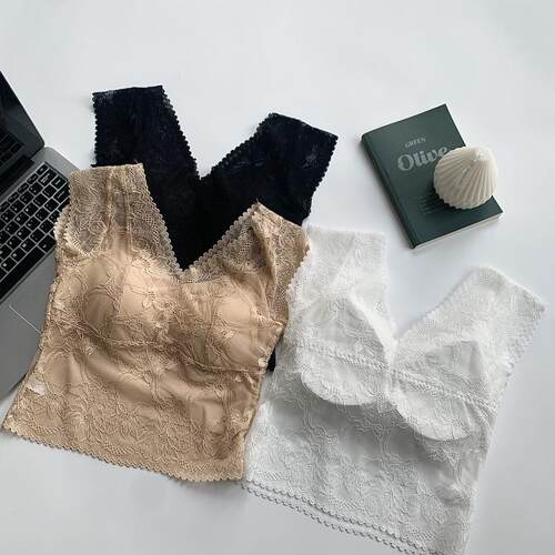 白色蕾丝美背背心文胸一体聚拢打底夏季法式性感外穿修身设计感女