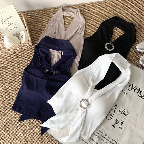 白色挂脖吊带背心女内搭带胸垫