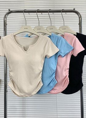 新款V领带胸垫瑜伽服短款固定杯
