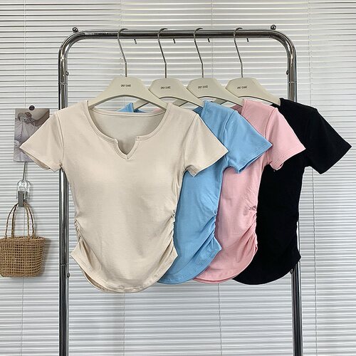 新款V领带胸垫瑜伽服短款固定杯