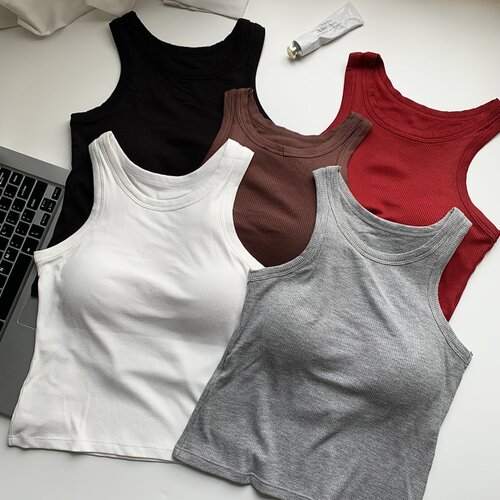 带胸垫圆领小聚拢单穿美背女2025夏季新款通勤韩版纯色背心上衣潮