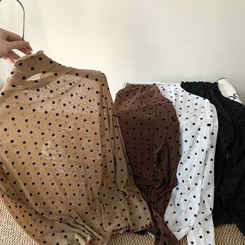 韩系堆堆领波点高领长袖T恤女