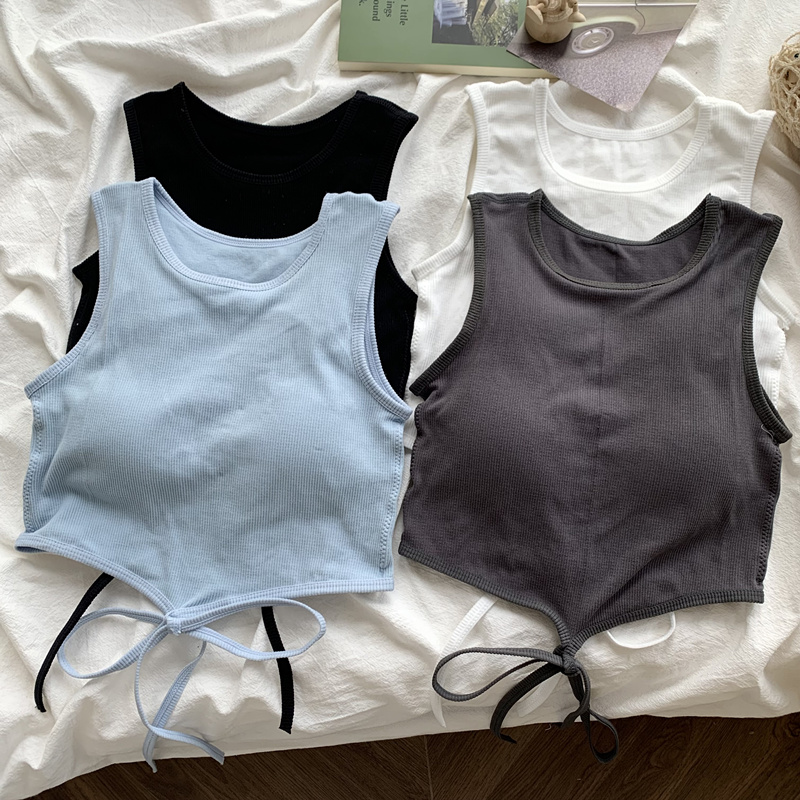 夏季新款纯欲风个性设计性感辣妹绑绳修身短款外穿吊带背心女上衣