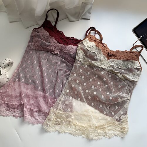 蕾丝拼接网纱性感吊带背心女