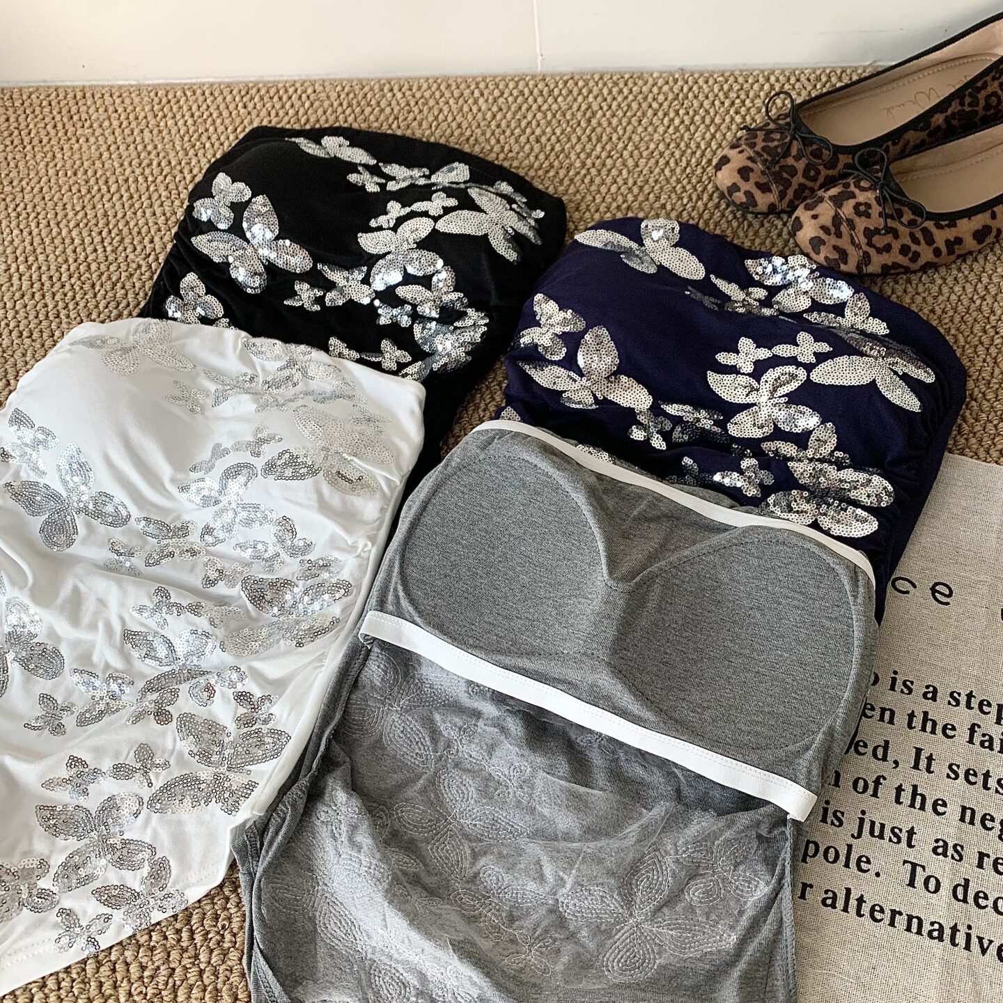 梦幻亮片蝴蝶抹胸吊带背心女夏