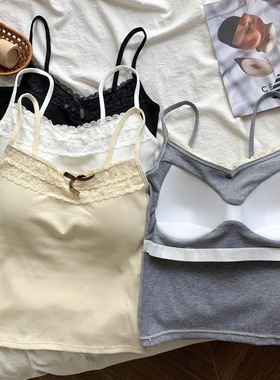 灰色辣妹吊带小背心女春秋2023新款蕾丝花边外穿美背内搭短款上衣