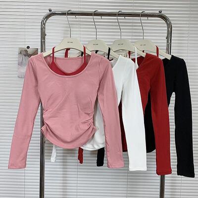 纯欲风甜辣妹长袖挂脖T恤