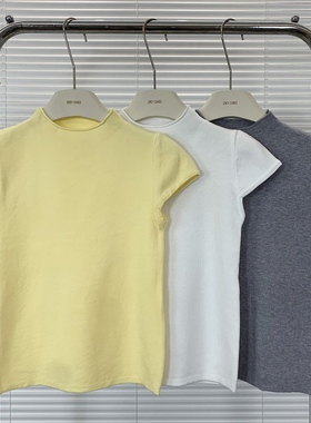 拉夏贝尔奶黄色小立领短袖针织衫女夏季新款高级感修身打底衫上衣