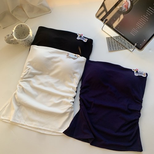 设计感褶皱藏蓝色抹胸女夏季