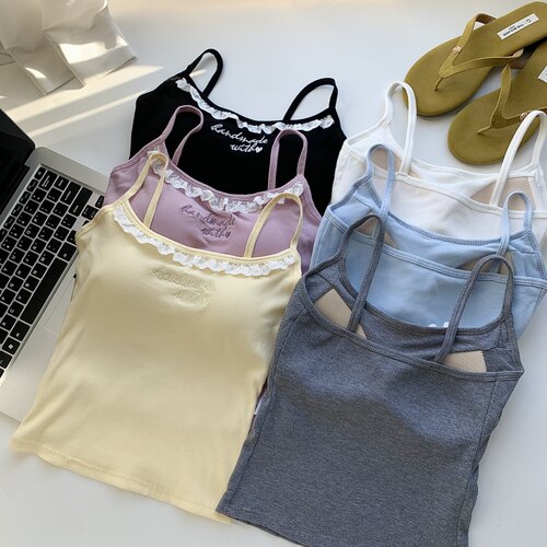 绝美多巴胺蓝色蕾丝边吊带带胸垫