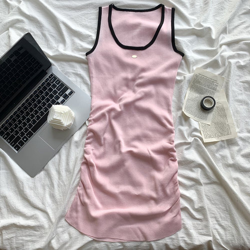 粉色辣妹针织背心连衣裙女装夏季