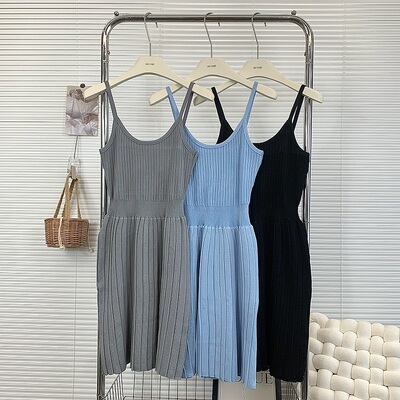 气质针织吊带裙连衣裙百褶裙女